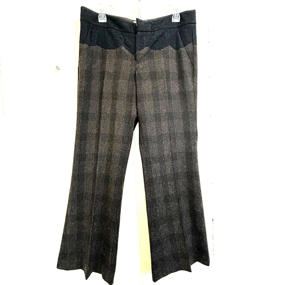 Anthropologie Elevenses Brighton Lace Wide Trouser Plaid Dress Pants Size 10P